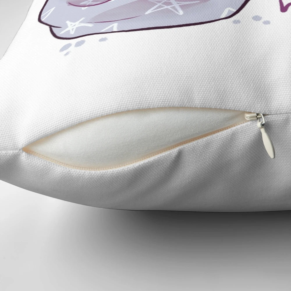 Soft, gray plush pillow in the shape of a cat burrito or "purrito" for comfort and self-care.