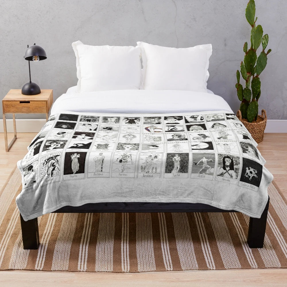 Greek gods plush blanket featuring Zeus, Athena, and other Olympian deities