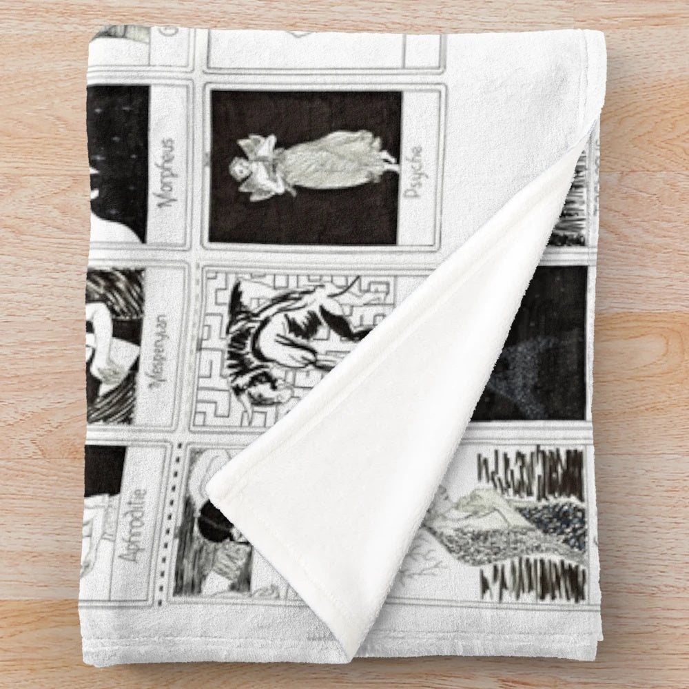 Greek gods plush blanket featuring Zeus, Athena, and other Olympian deities