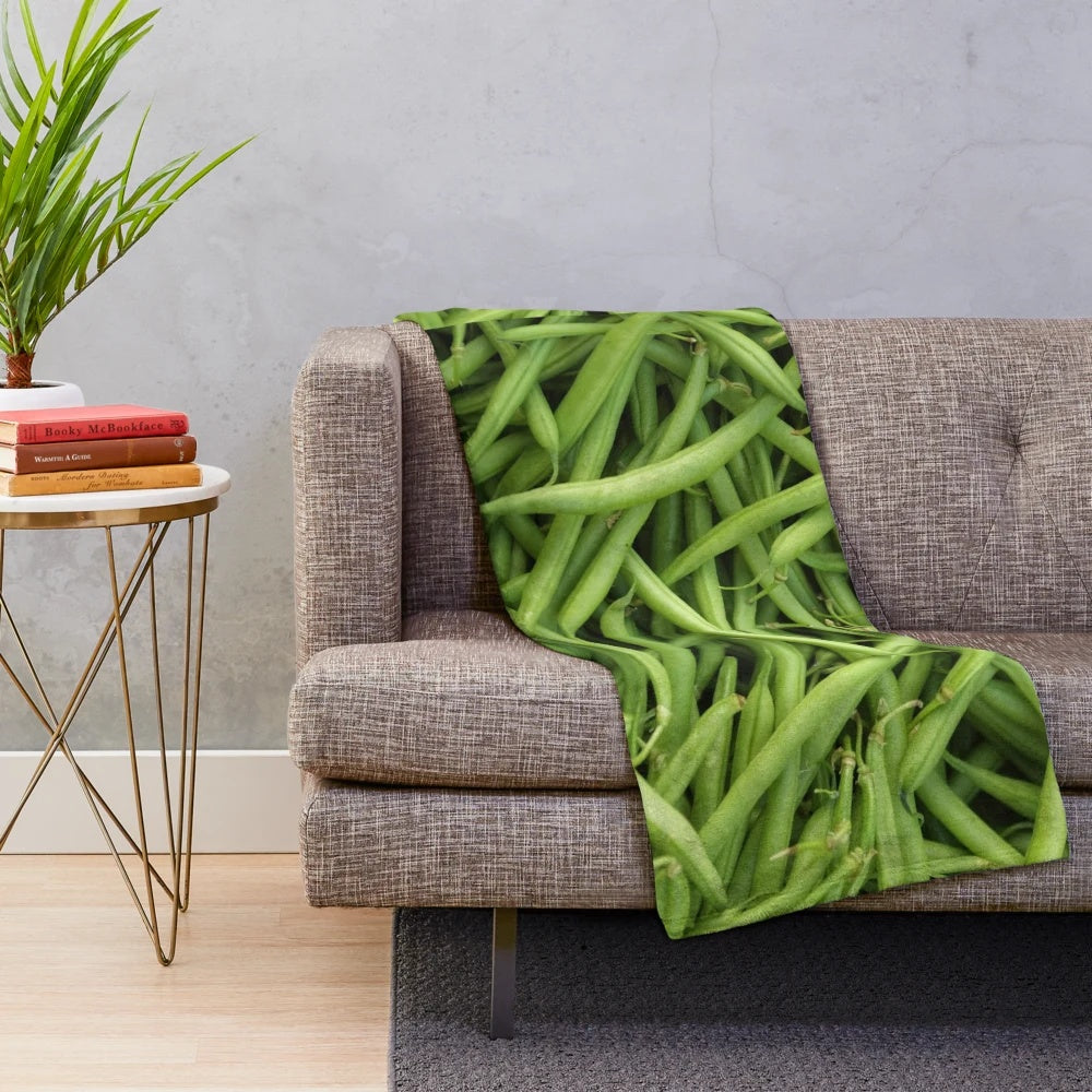 Green Beans Plush Blanket with Textured Vegetable Design