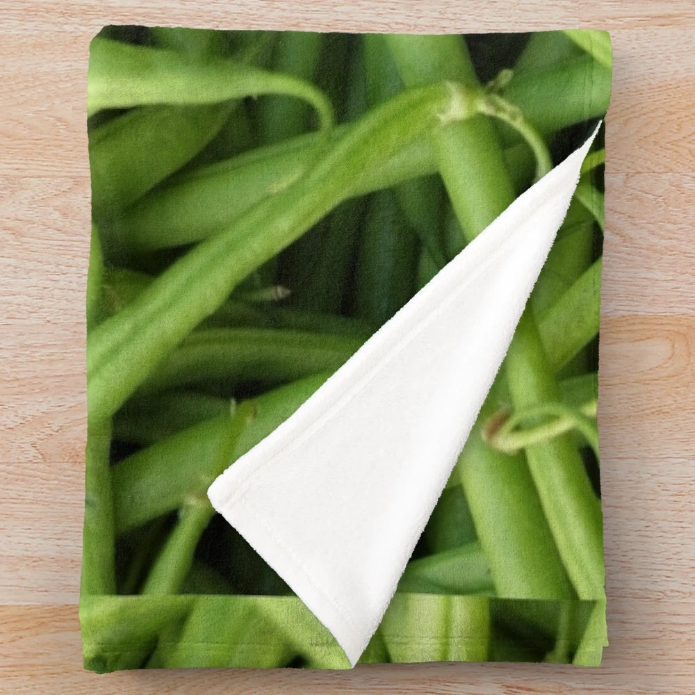 Green Beans Plush Blanket with Textured Vegetable Design
