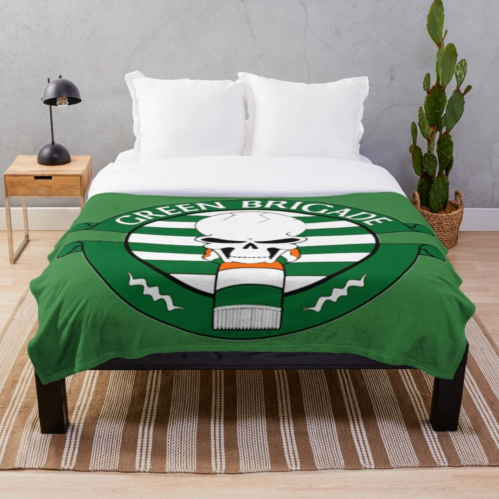 Green Brigade plush blanket with football and Celtic logo