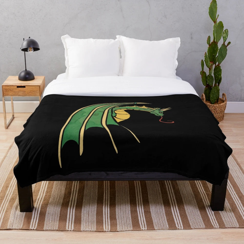 Green dragon plush blanket