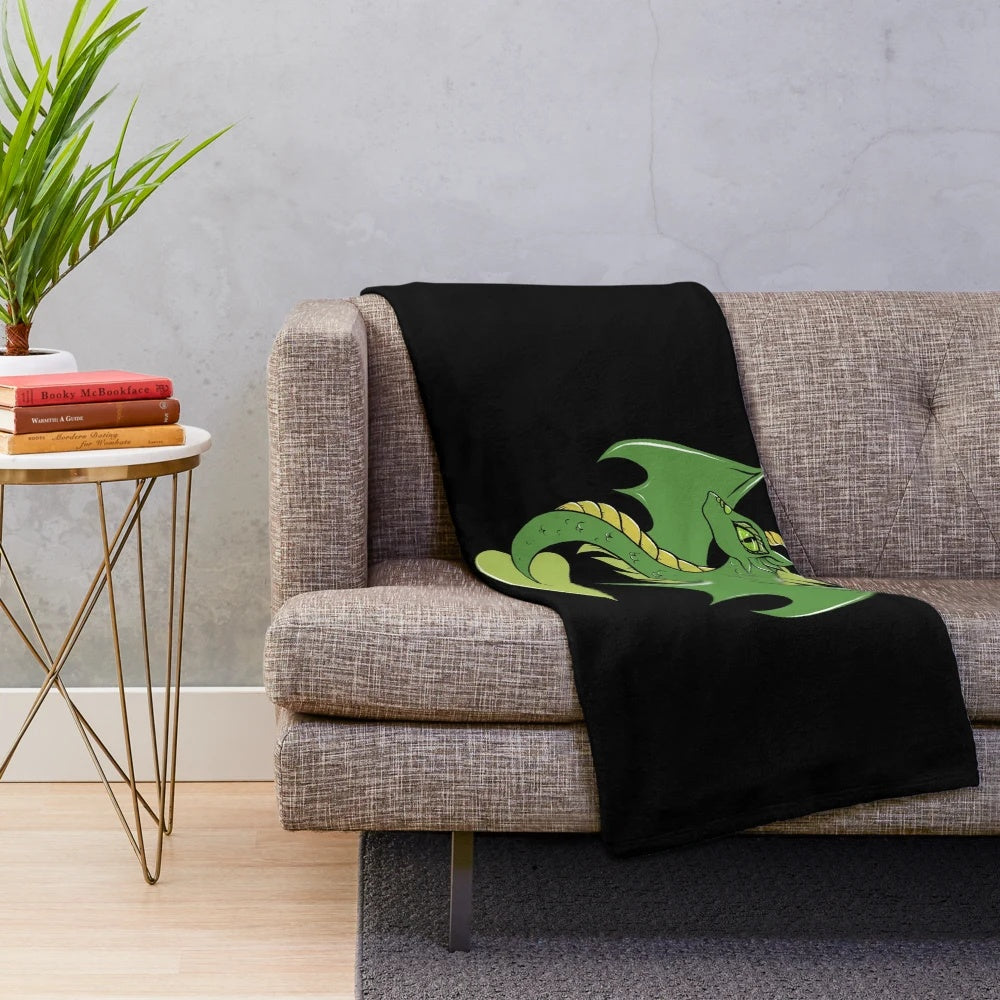 Green dragon plush blanket with detailed fantasy design