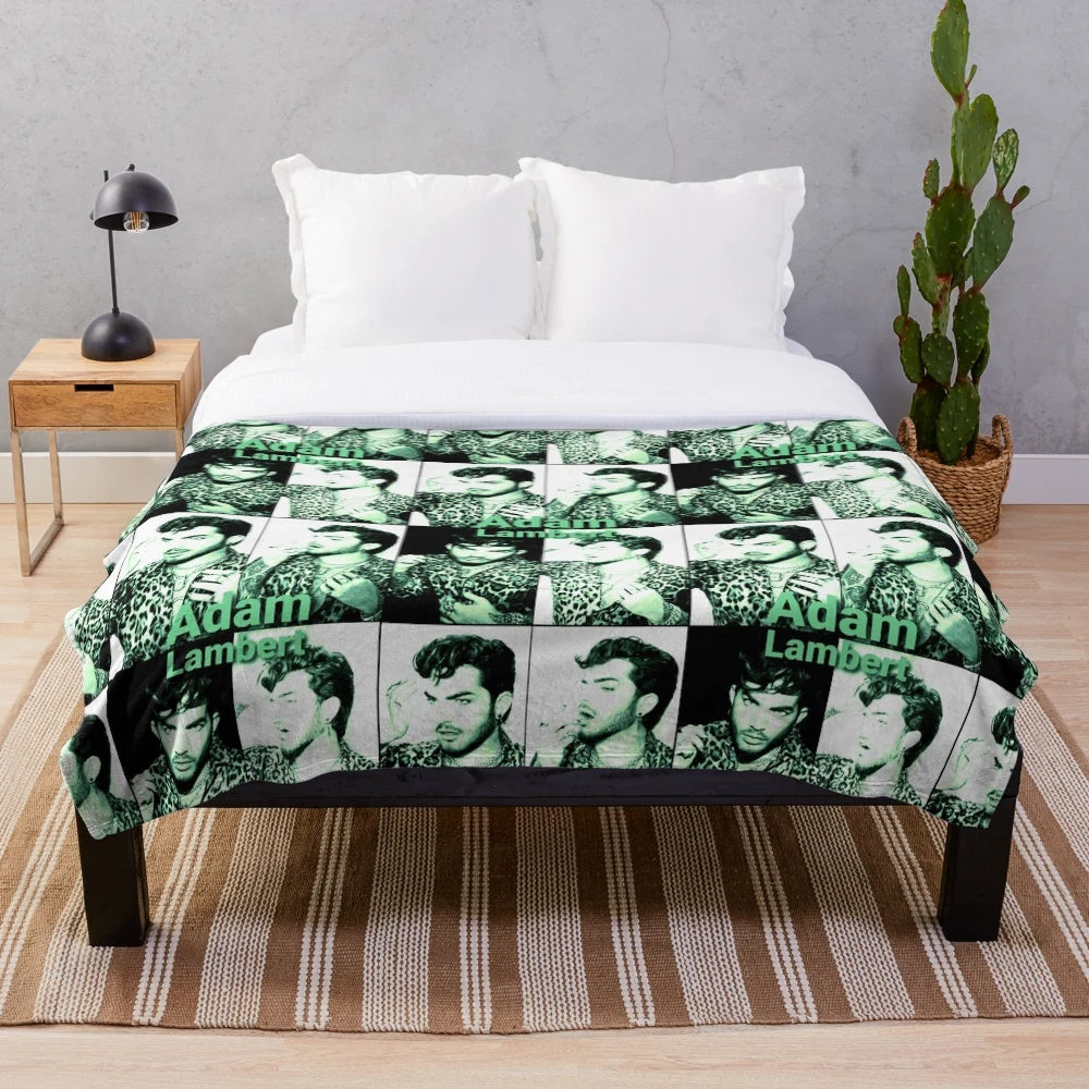 Soft green plush blanket with Adam Lambert's image