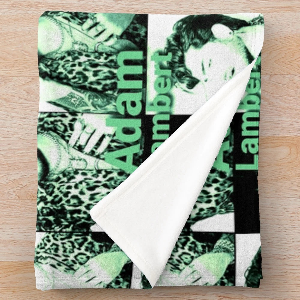 Soft green plush blanket with Adam Lambert's image