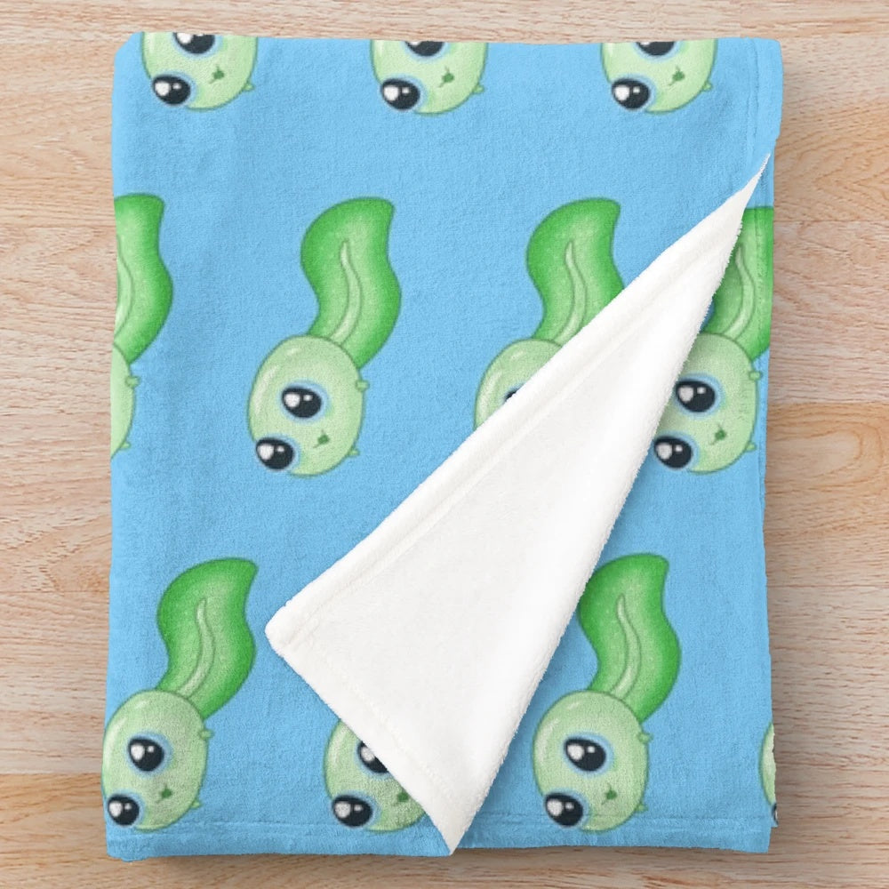 Green tadpole plush blanket with cute frog pattern