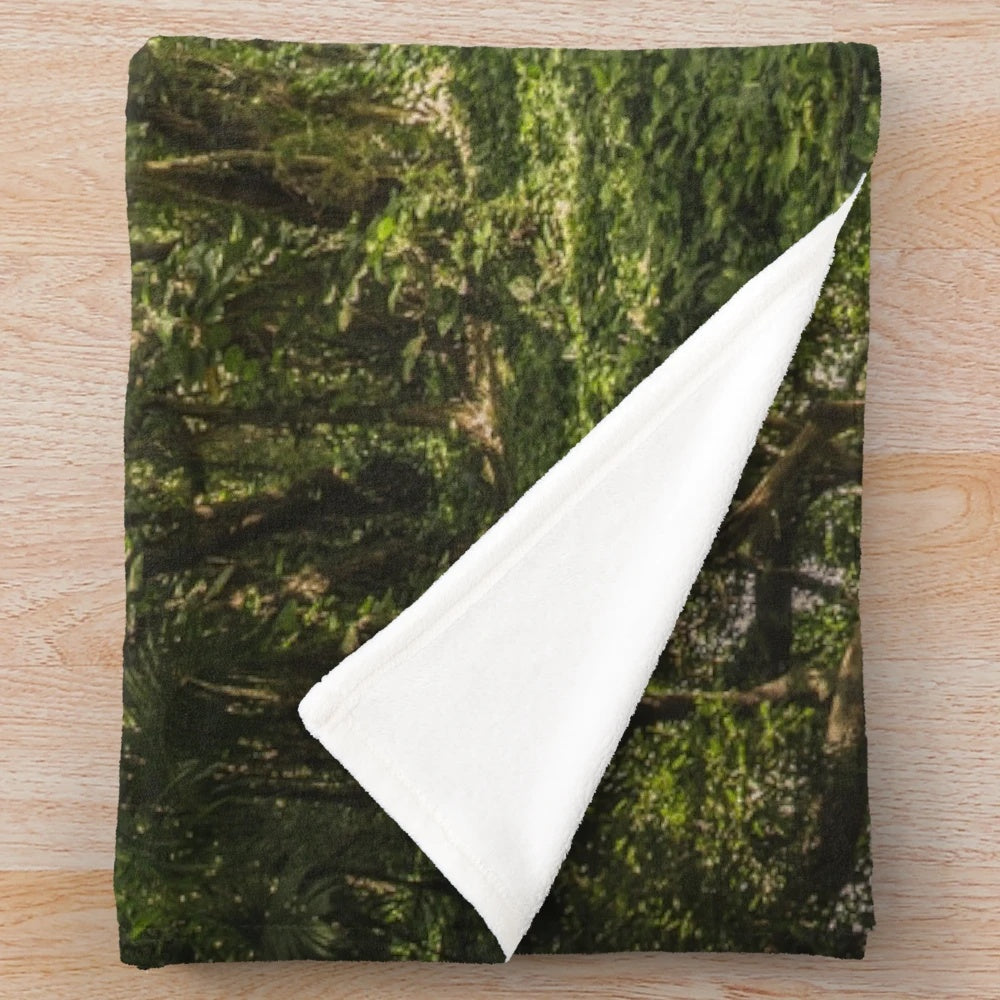 Green tree plush blanket with nature landscape
