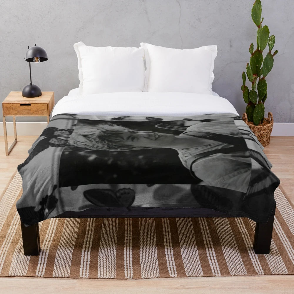 Soft grey plush blanket with butterfly motif, inspired by the character Newt from The Maze Runner