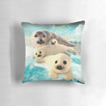 Soft, decorative pillow featuring a grey seal pup in the arctic landscape
