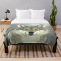 Grey wolf plush blanket with nature-inspired design