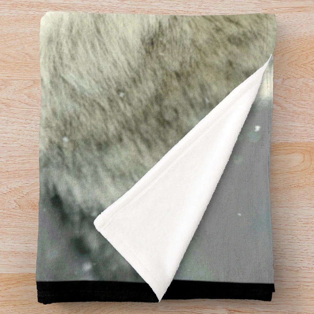 Grey wolf plush blanket with nature-inspired design