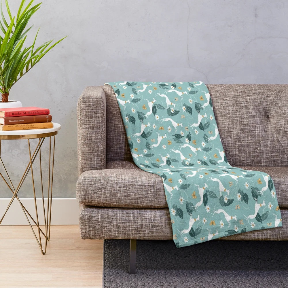 Greyhound and butterfly printed plush blanket for cozy pet snuggling