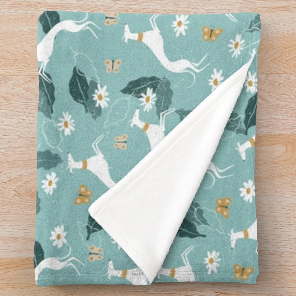 Greyhound and butterfly printed plush blanket for cozy pet snuggling