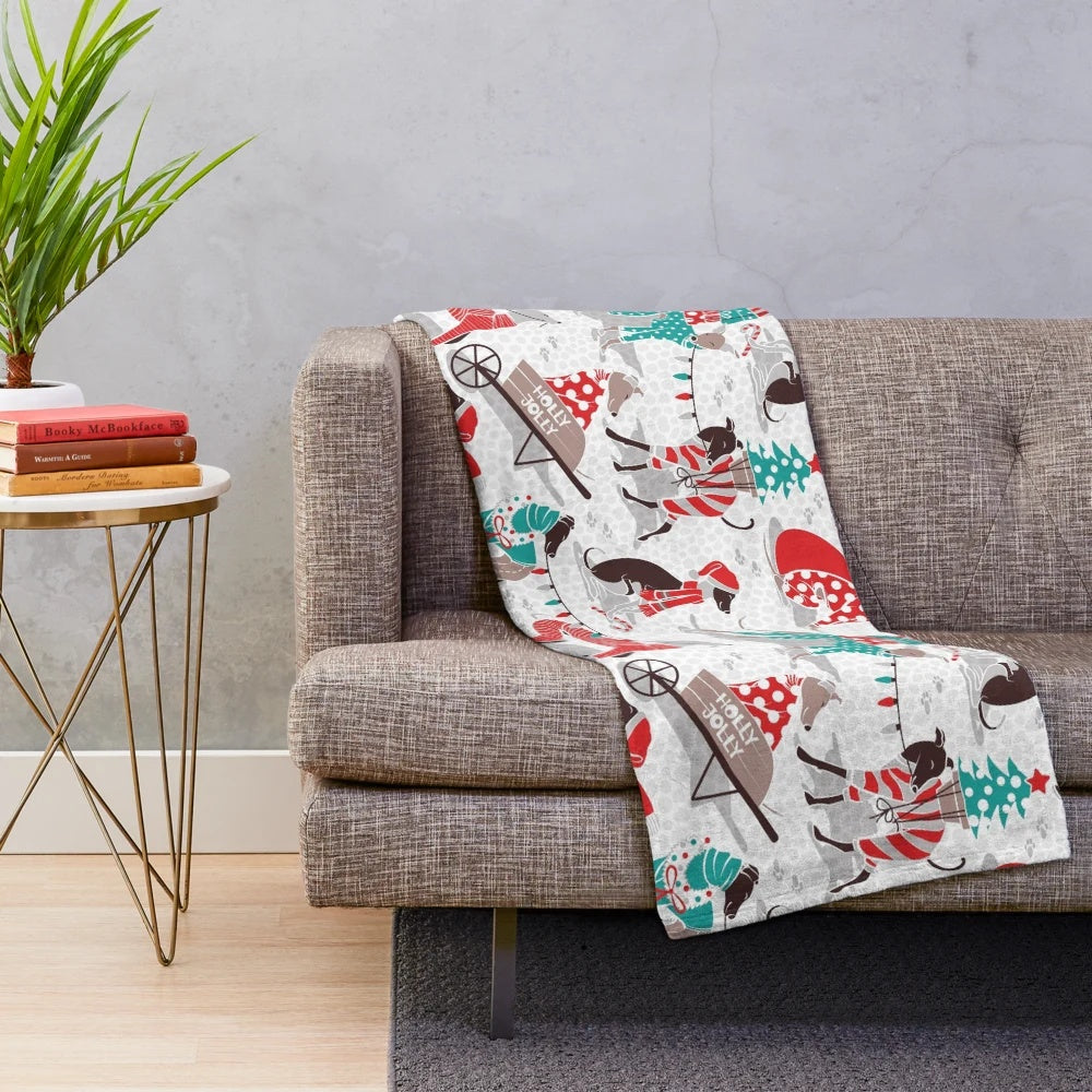 Greyhound Christmas plush blanket with festive pattern