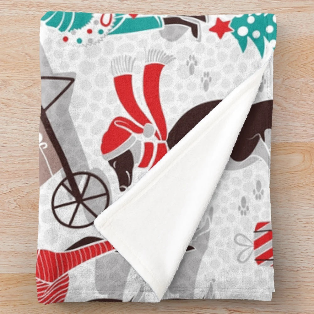 Greyhound Christmas plush blanket with festive pattern