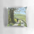 Soft, plush pillow featuring a charming greyhound dog illustration, perfect for snuggling up with a cup of tea.