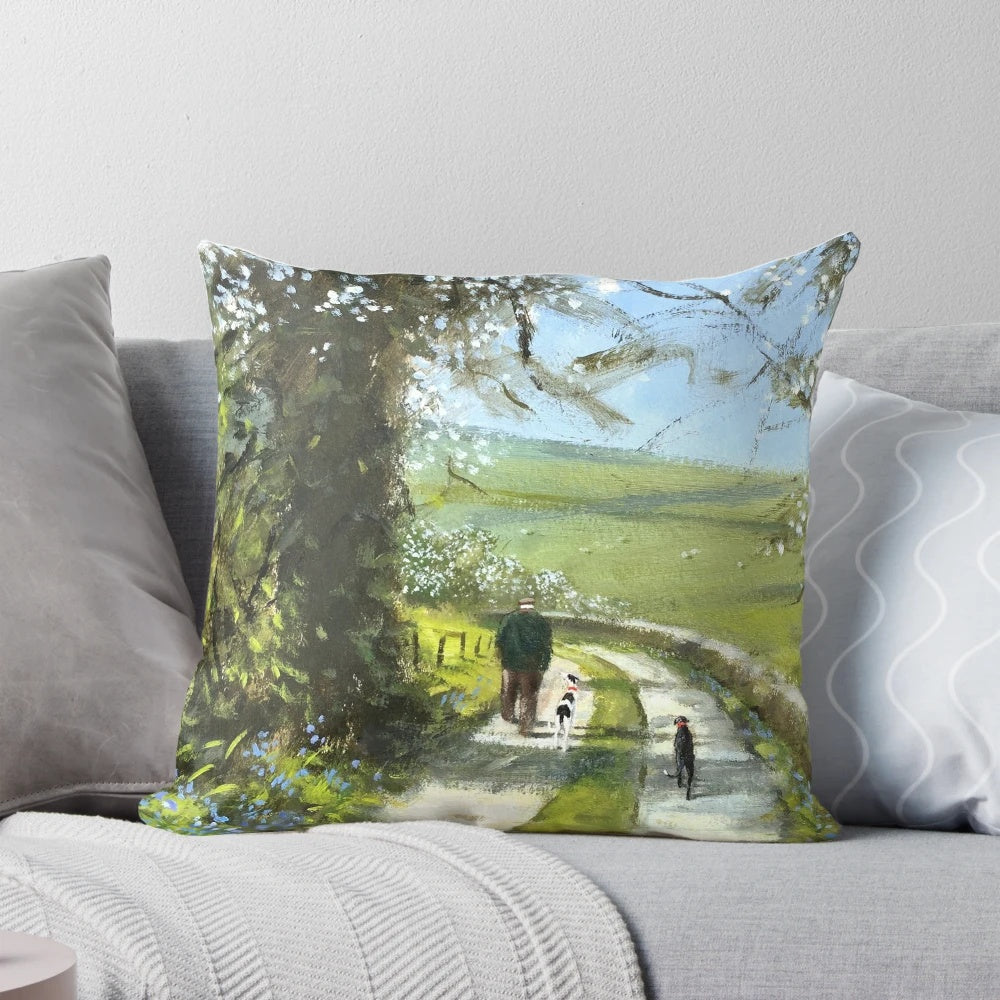 Soft, plush pillow featuring a charming greyhound dog illustration, perfect for snuggling up with a cup of tea.