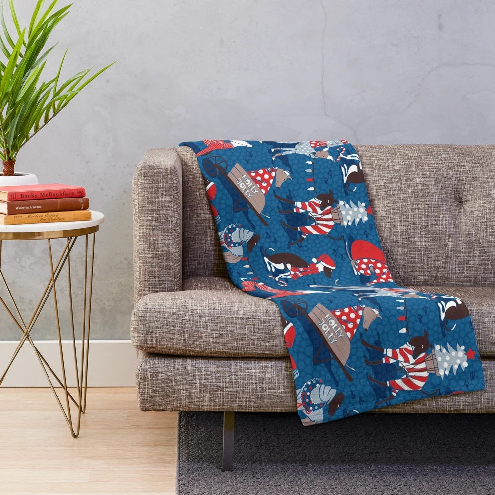 Greyhound plush blanket with festive holiday design