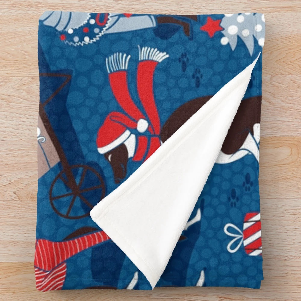 Greyhound plush blanket with festive holiday design