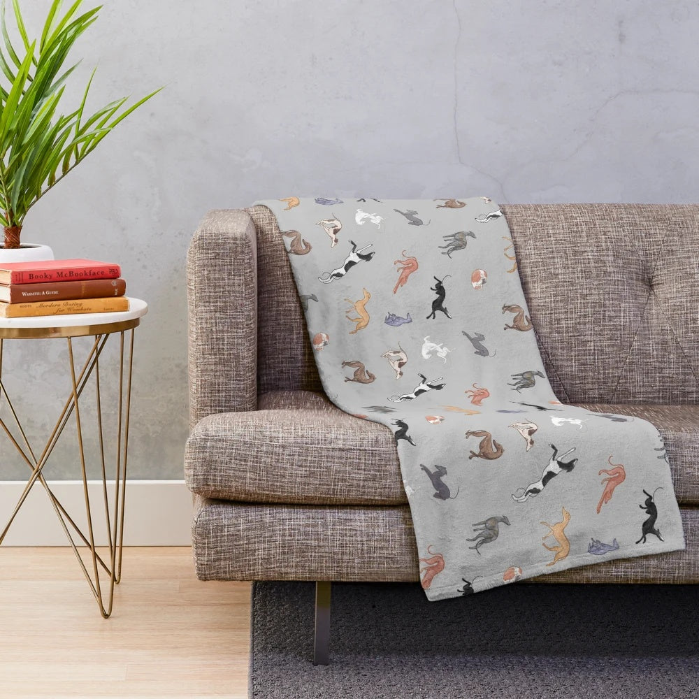 Greyhound plush blanket with dog breed pattern