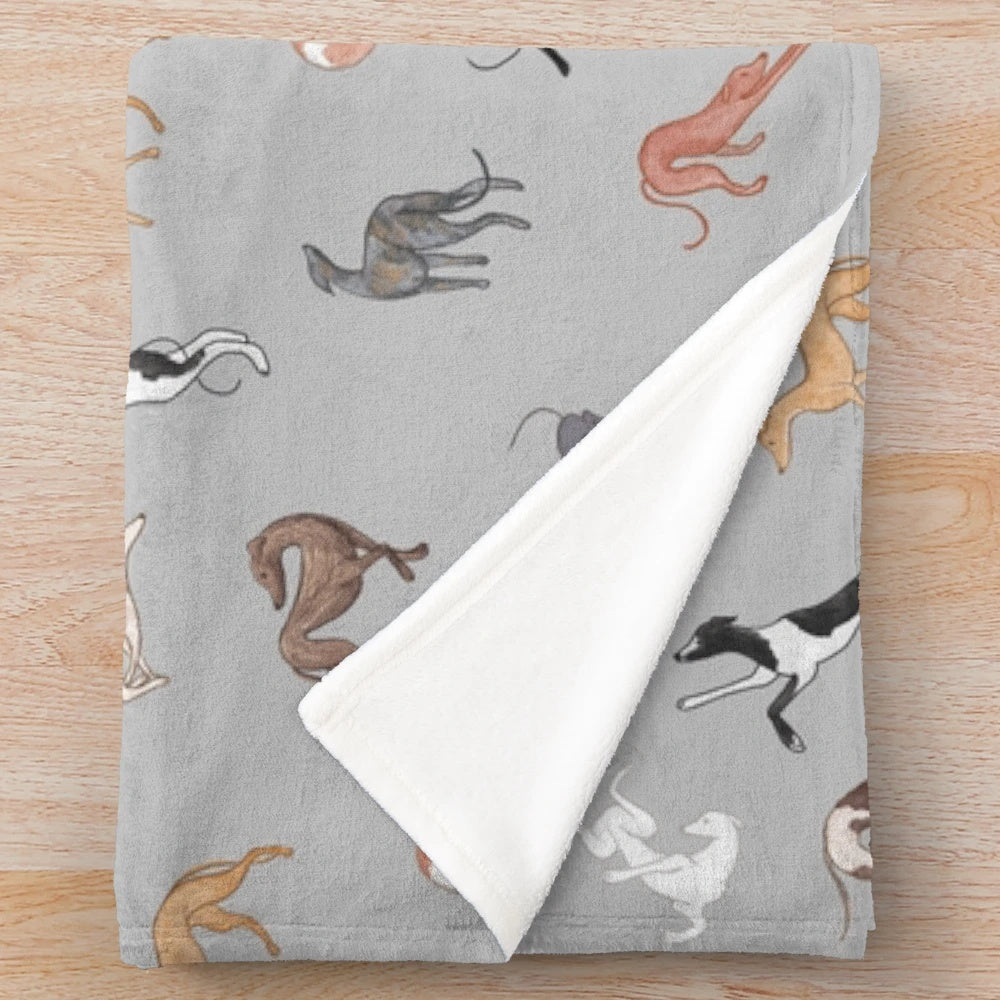 Greyhound plush blanket with dog breed pattern