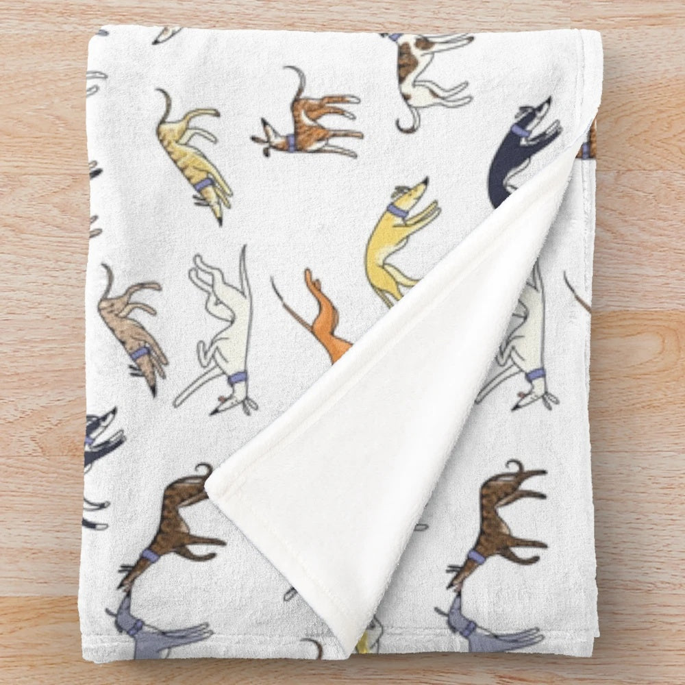 A soft and plush blanket featuring a greyhound design