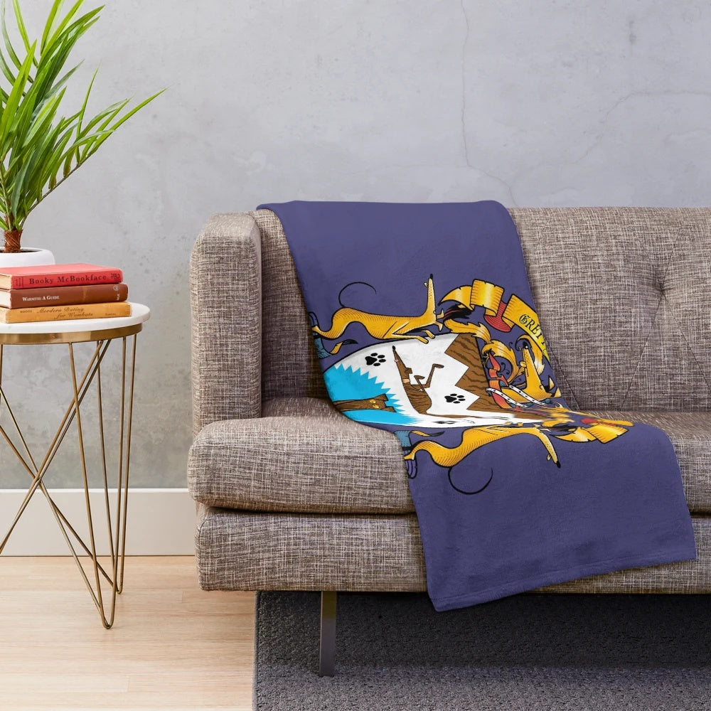 Greyhound plush blanket with heraldic design