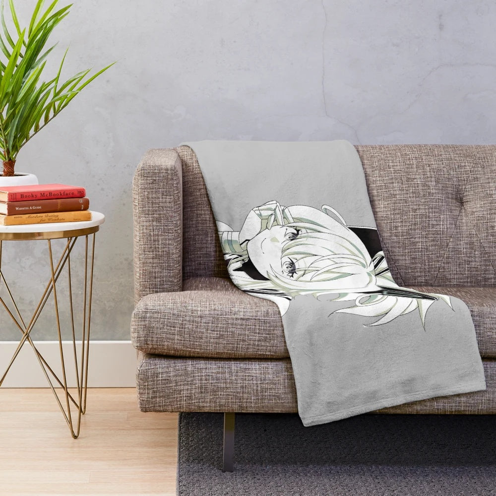 Greyscale plush blanket with a minimalist, anime-inspired design