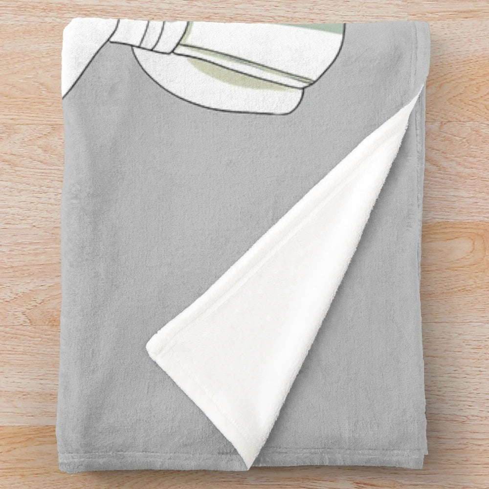 Greyscale plush blanket with a minimalist, anime-inspired design