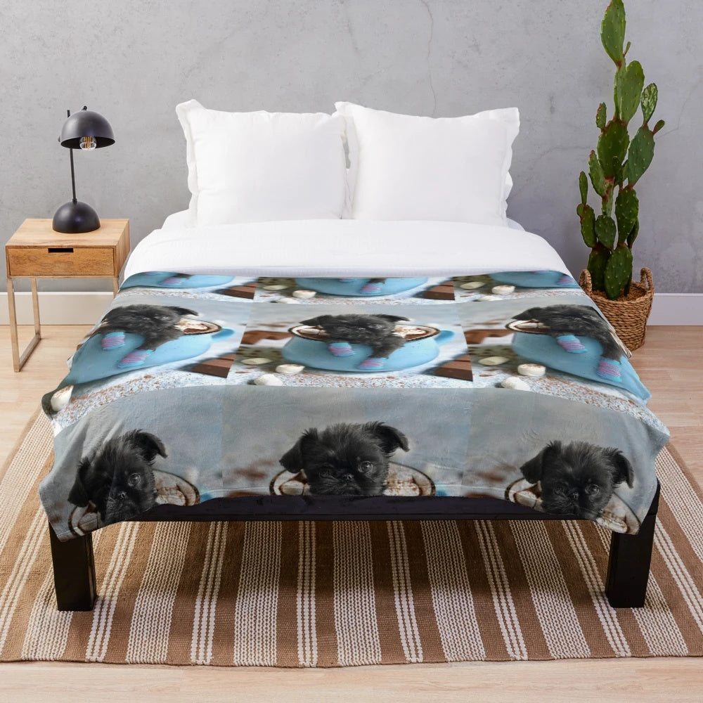 Soft and cuddly plush blanket featuring a cute Griffon Bruxellois dog portrait