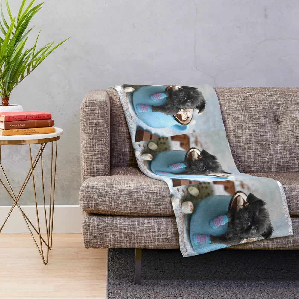 Soft and cuddly plush blanket featuring a cute Griffon Bruxellois dog portrait