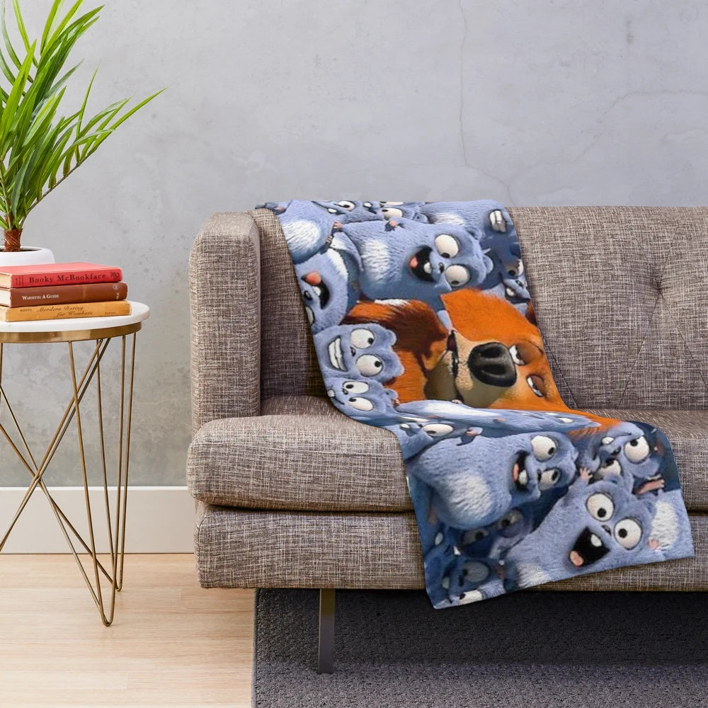 Grizzly and Lemmings Cartoon Plush Blanket