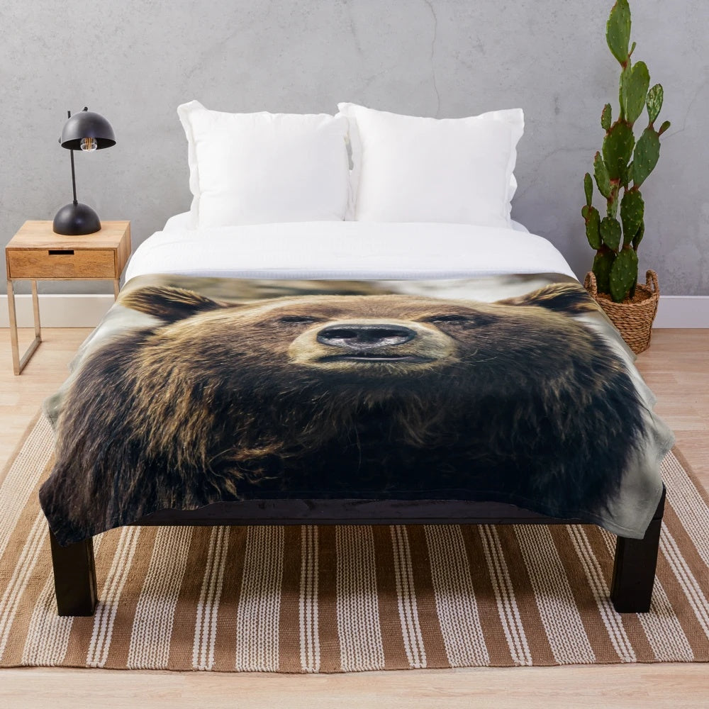 Grizzly bear plush blanket with soft, high-quality material