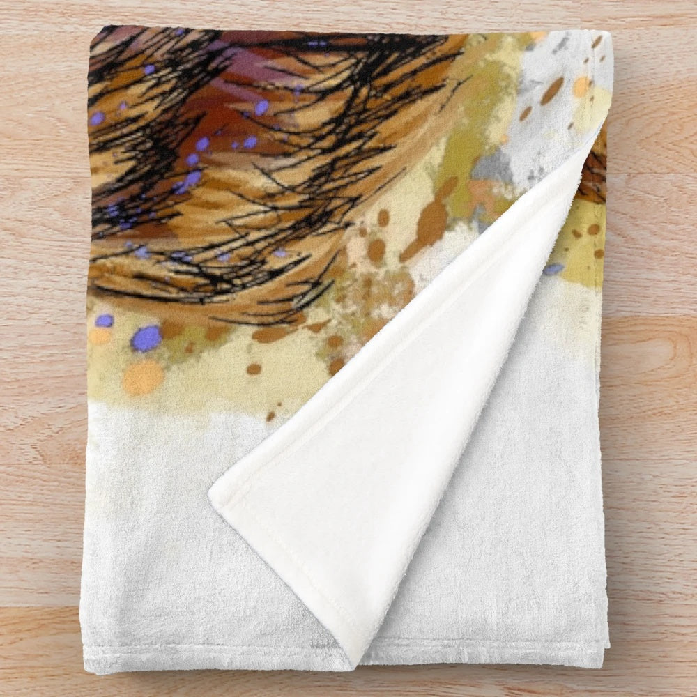 Grizzly bear plush blanket with hand-drawn watercolor design