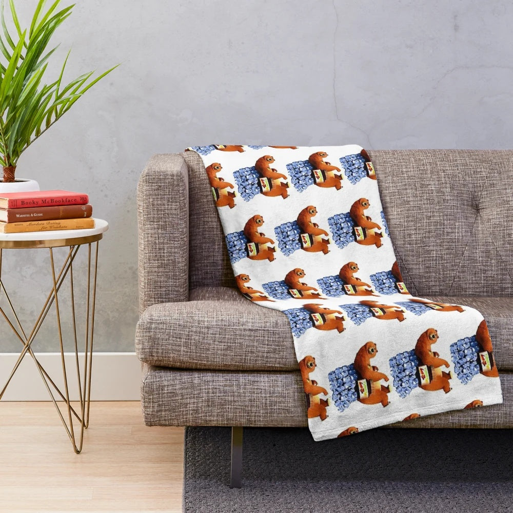 Grizzy and Lemmings cartoon characters on a soft plush blanket