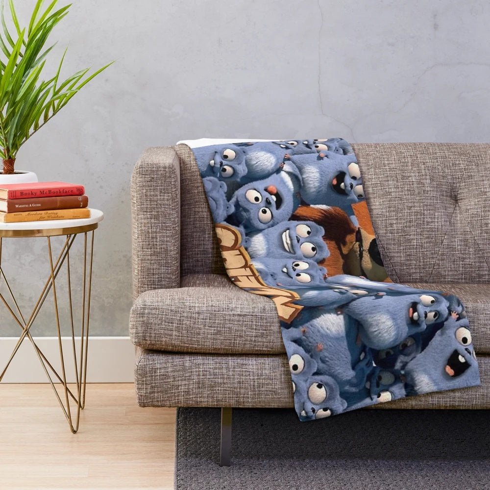 Grizzy and the Lemmings inspired plush blanket with Grizzy bear character