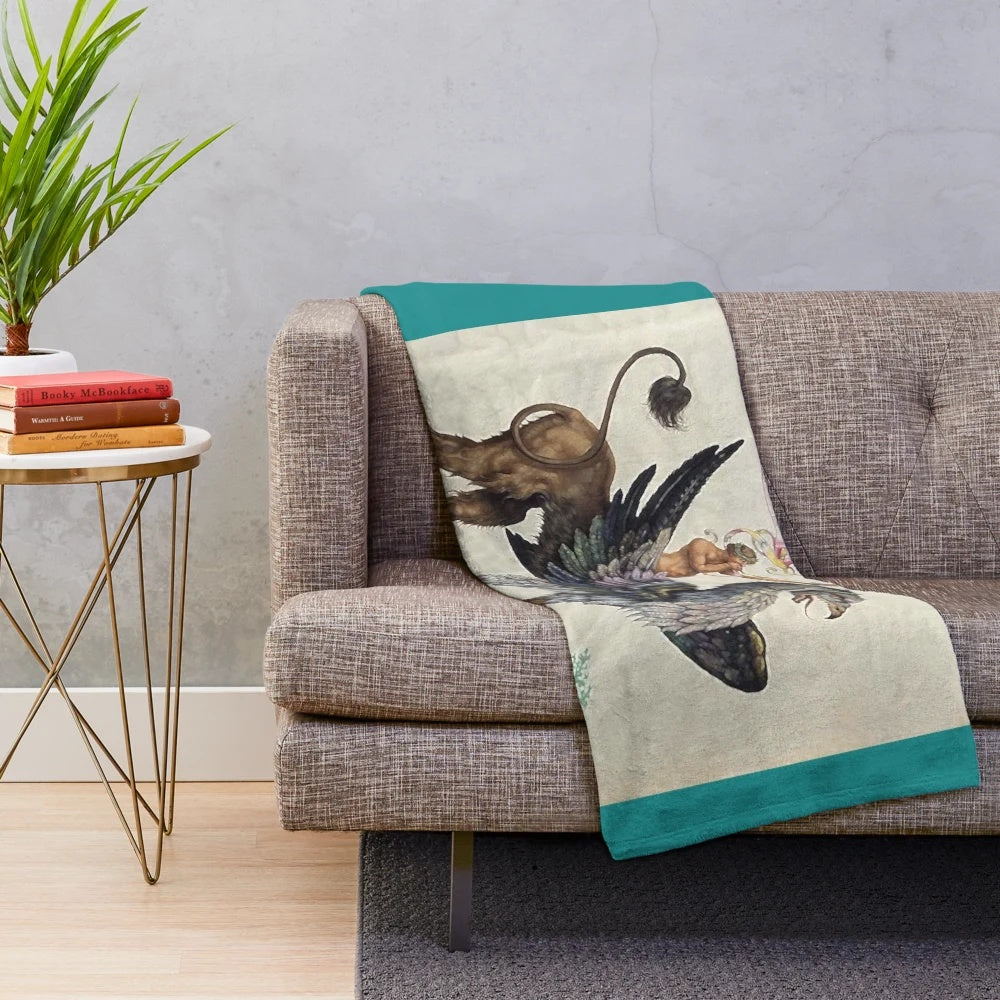 Gryphon Rider Medieval Bestiary Plush Blanket