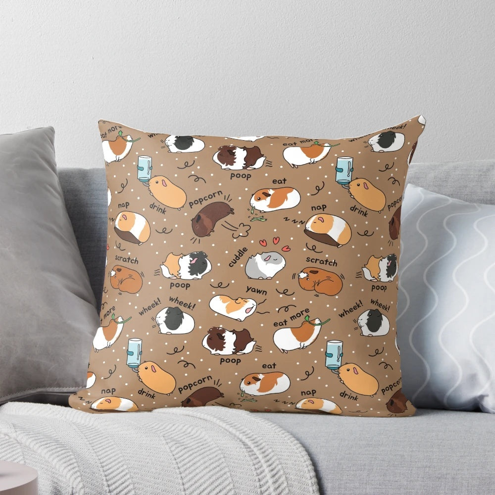 Soft brown background pillow with a cute guinea pig daily to-do list design