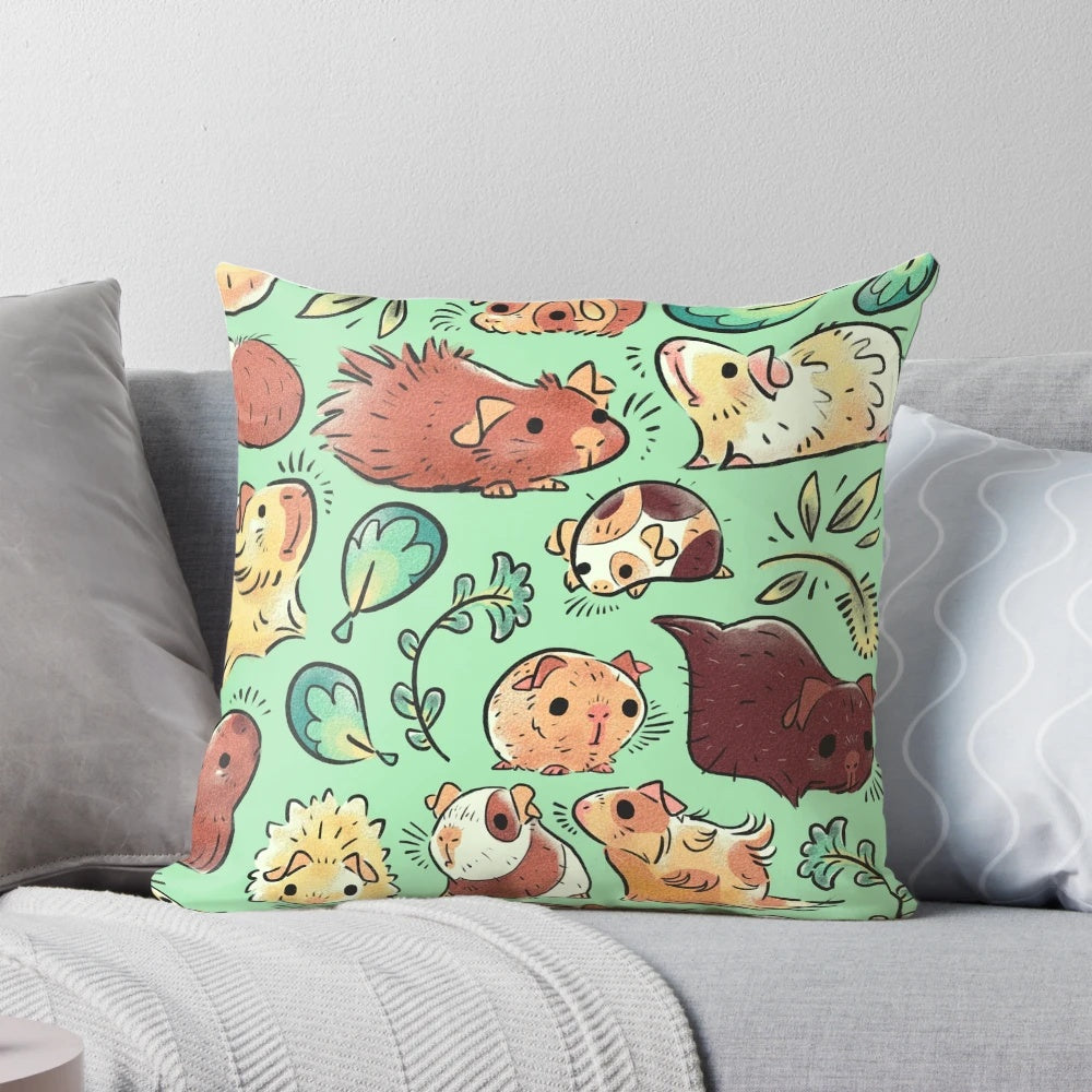 Plush guinea pig pillow in a nature-inspired pattern with vegetables