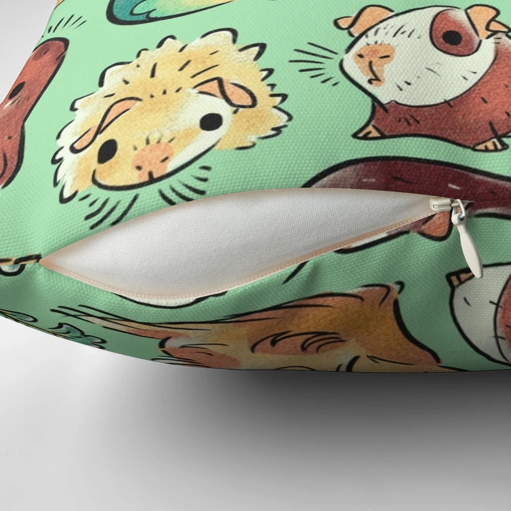 Plush guinea pig pillow in a nature-inspired pattern with vegetables