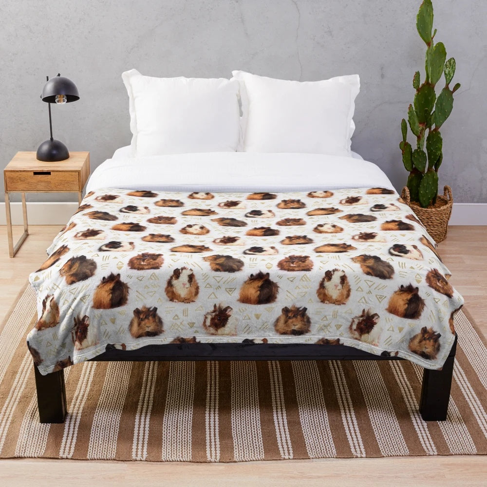 Cozy guinea pig plush blanket with geometric pattern