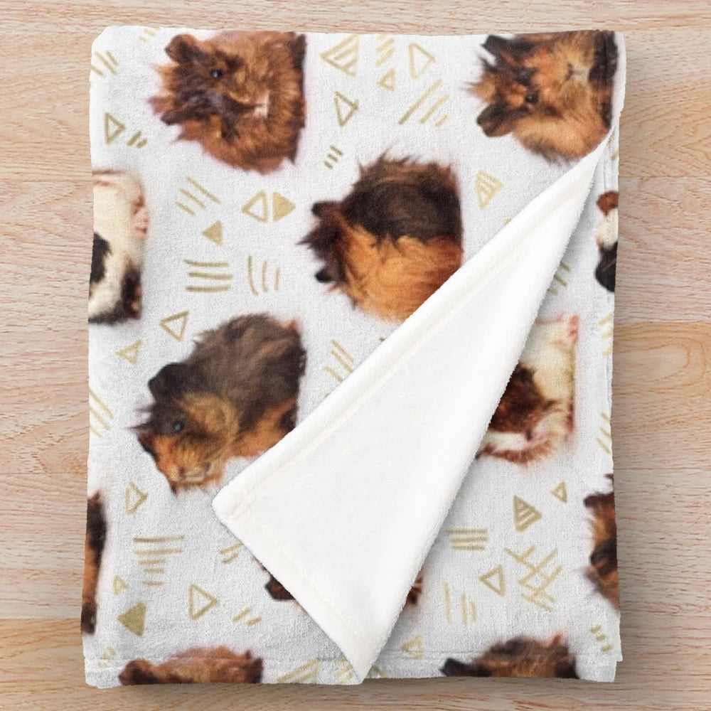 Cozy guinea pig plush blanket with geometric pattern