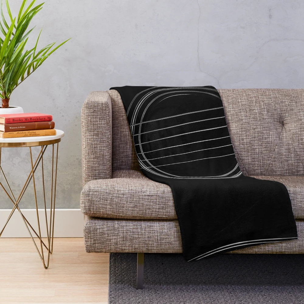 Guitar strings plush blanket in black and white