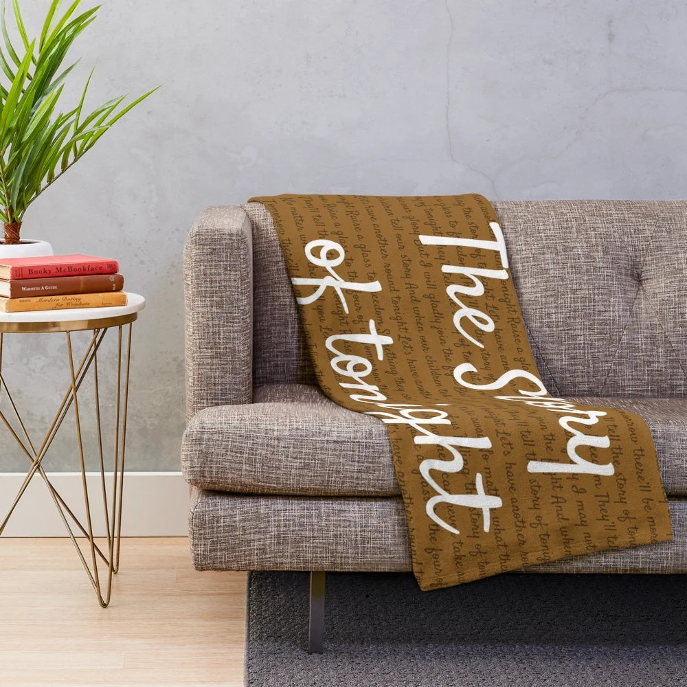Hamilton-inspired plush blanket with "The Story of Tonight" design