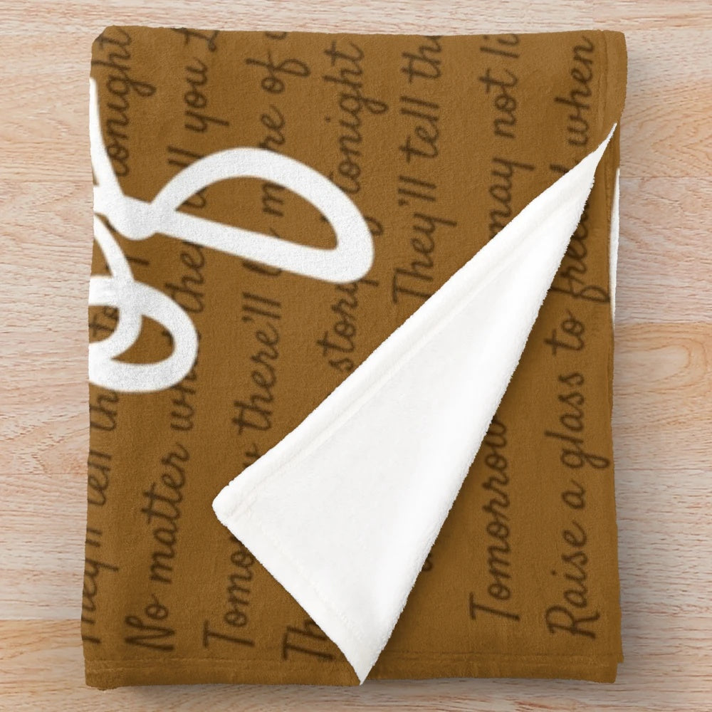 Hamilton-inspired plush blanket with "The Story of Tonight" design