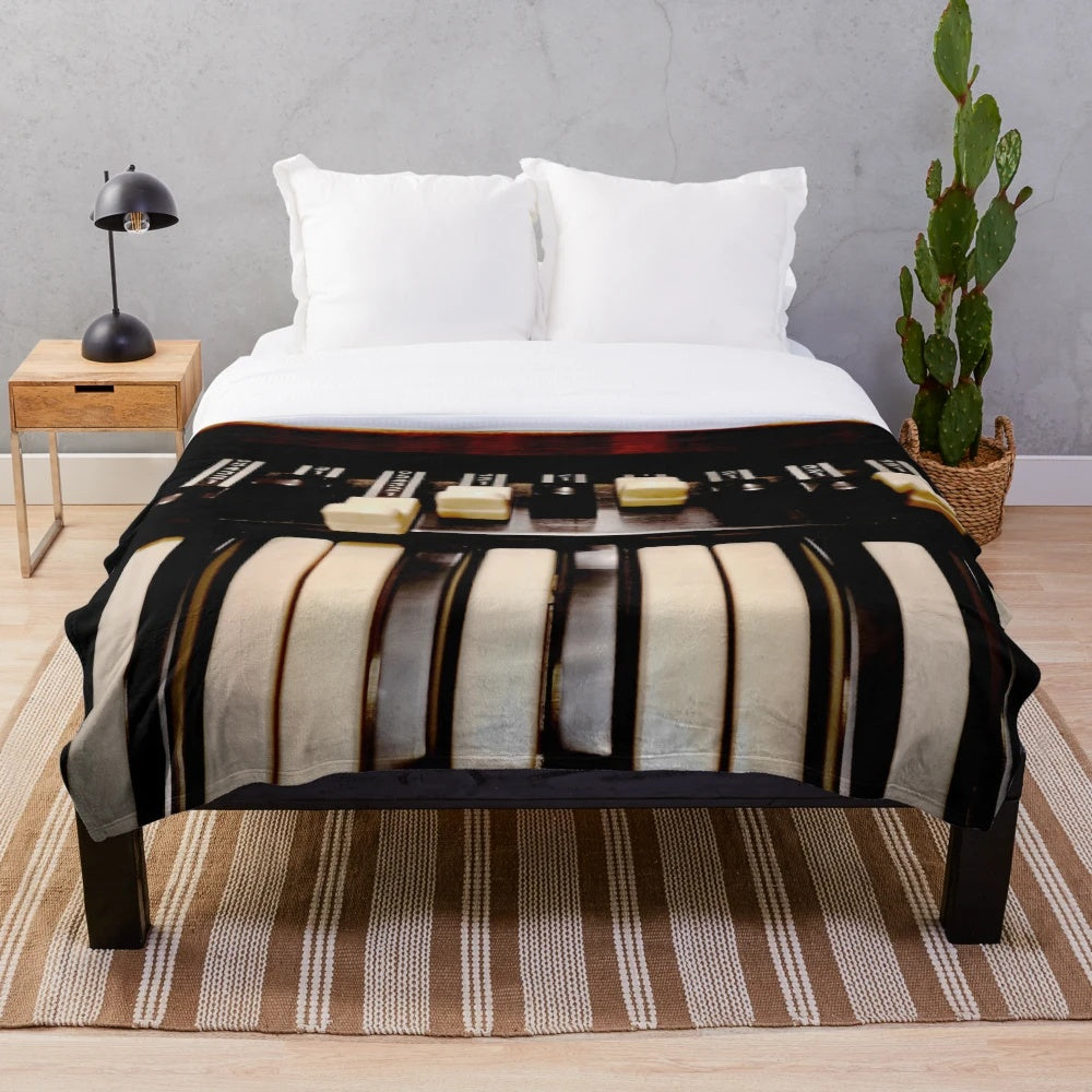 Hammond B3 organ plush blanket with detailed keyboard and drawbars