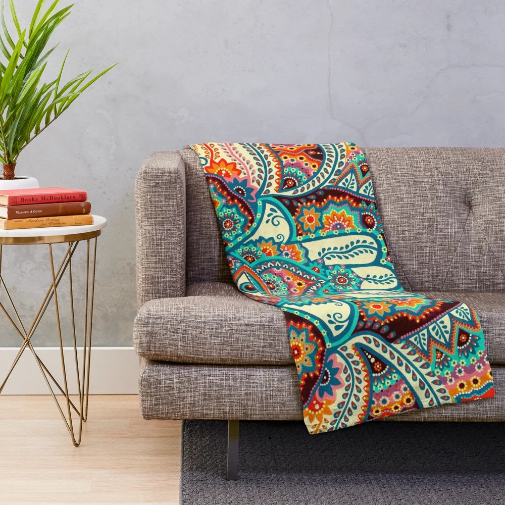 Hamsa hand plush blanket with mandala flower design