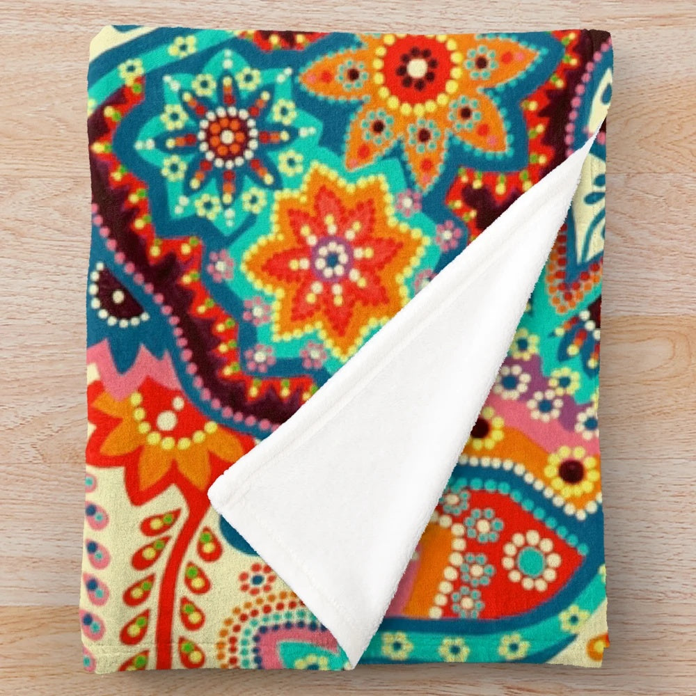 Hamsa hand plush blanket with mandala flower design