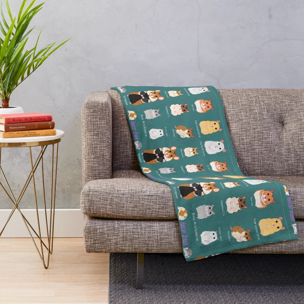 Soft and cuddly plush blanket featuring a Syrian hamster design